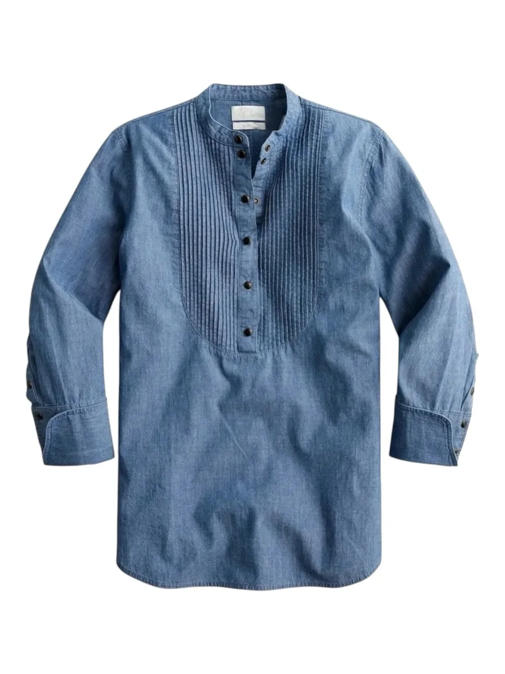 J.Crew Classic-fit Chambray Tuxedo Popover Shirt Classic Coastal Sz 12